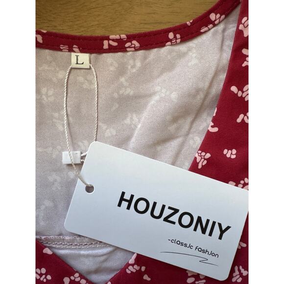 Women's Large Short Sleeve Chiffon Blouse Loose Fit Split V Neckline Red Summer - Picture 6 of 8